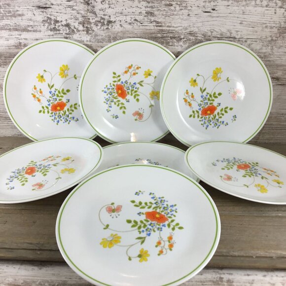 Set Of 7 Corelle Wildflower Luncheon Plates 8.5" Floral Design Vintage Dinnerwar - Picture 1 of 9